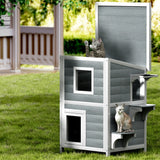 i.Pet Outdoor Cat House Shelter 56cm x 52cm x 82cm Rabbit Hutch Wooden Condo Small Outdoor Cat House