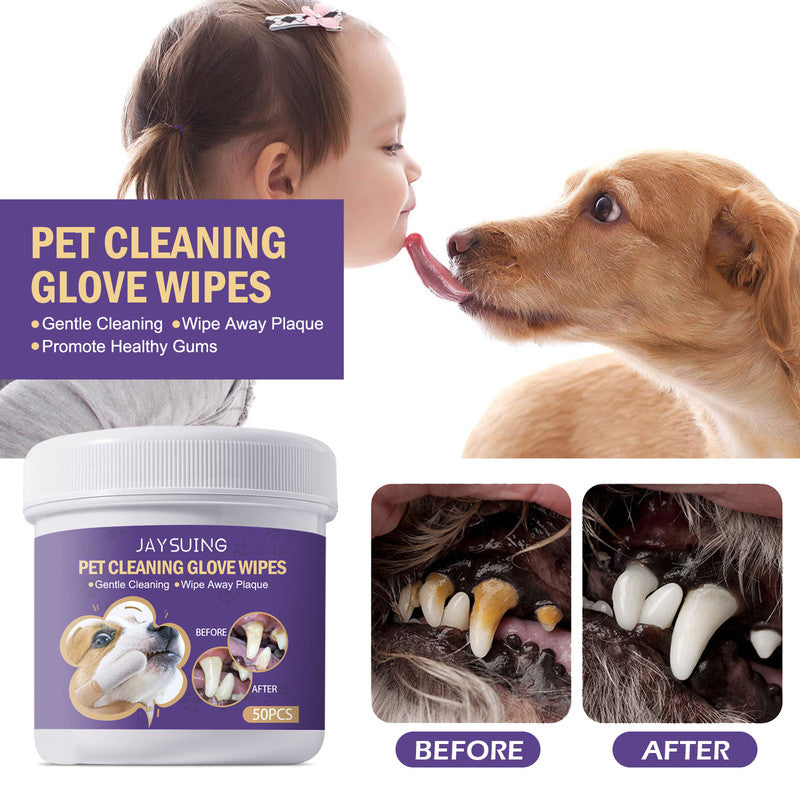 JAYSUING Pet Cleaning Glove Wipes, Pet Gum Care Gently Clean Dental Tartar Odor