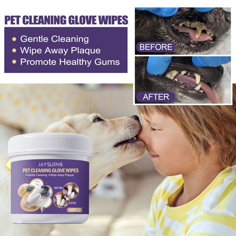 JAYSUING Pet Cleaning Glove Wipes, Pet Gum Care Gently Clean Dental Tartar Odor