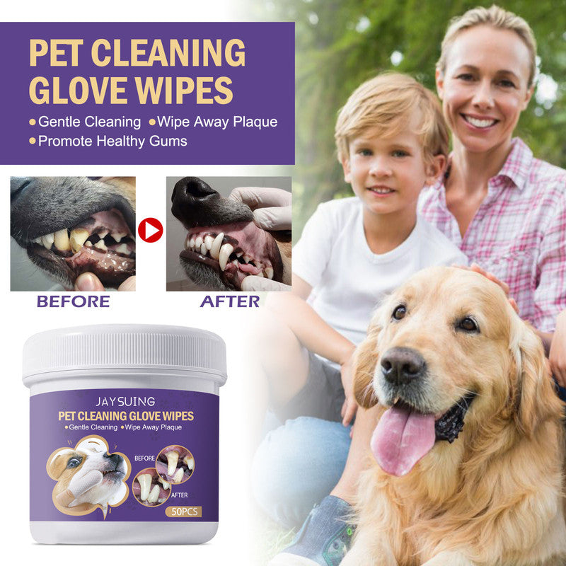 JAYSUING Pet Cleaning Glove Wipes, Pet Gum Care Gently Clean Dental Tartar Odor
