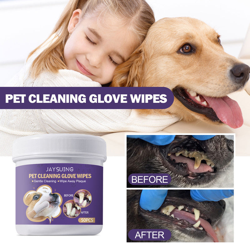 JAYSUING Pet Cleaning Glove Wipes, Pet Gum Care Gently Clean Dental Tartar Odor