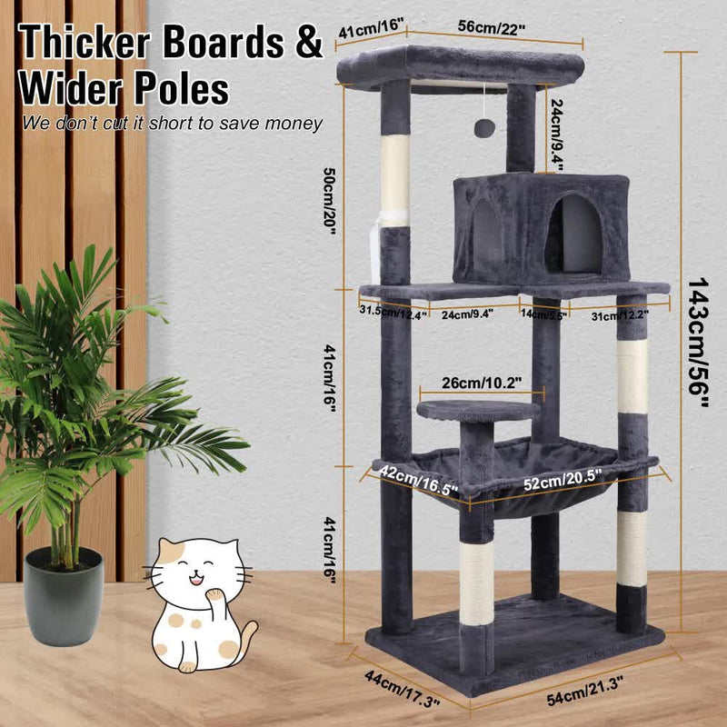 VaKa 143cm Cat Tree Scratching Post Scratcher Tower Condo House Furniture Wood