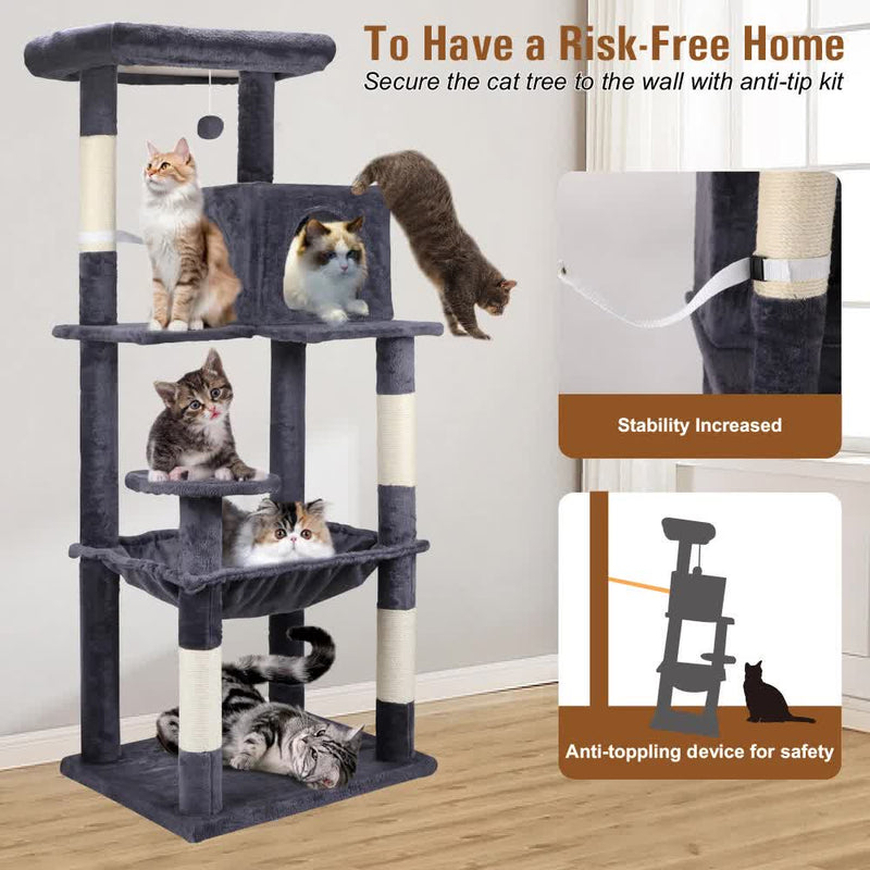 VaKa 143cm Cat Tree Scratching Post Scratcher Tower Condo House Furniture Wood