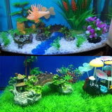 Aquarium Fish Tank Ornament Bridge Resin Rock Pavilion Tree Landscape Decoration - L:19*7*8.5CM