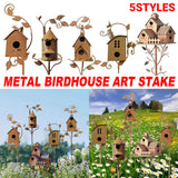 Birdhouse Garden Stakes Outdoor Yard Ornaments for Lawn and Garden Decoration - A