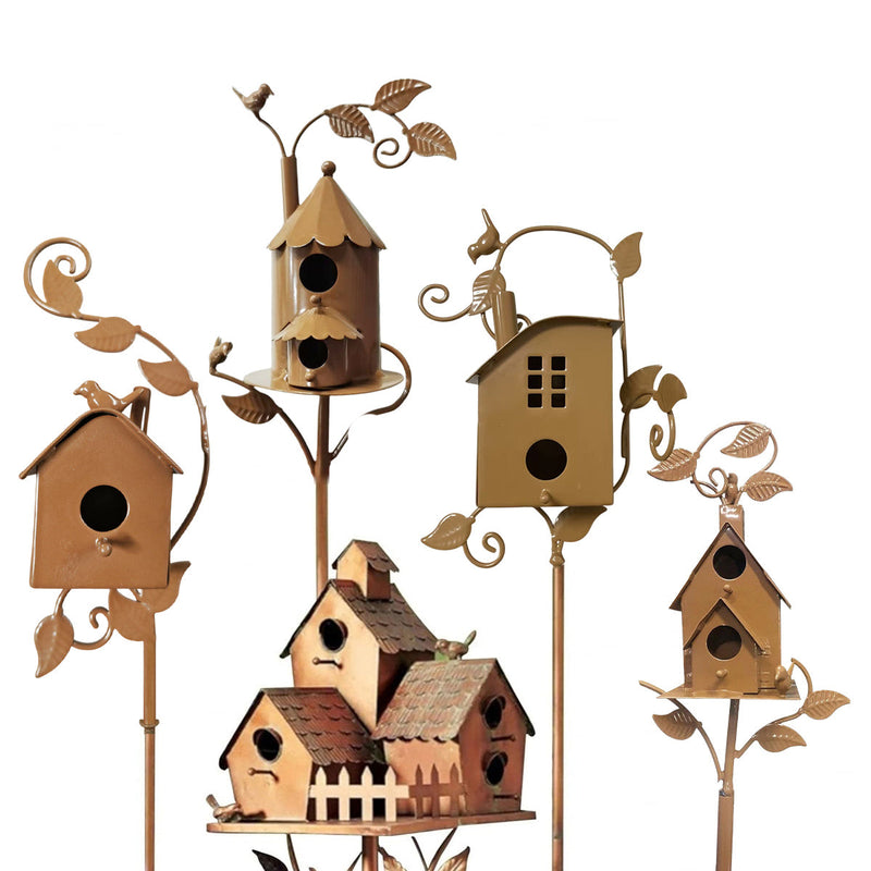 Birdhouse Garden Stakes Outdoor Yard Ornaments for Lawn and Garden Decoration - D