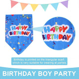 Pet Birthday Cake Hat and Triangle Towel combination Fun Party Dress Up for Pets - Blue