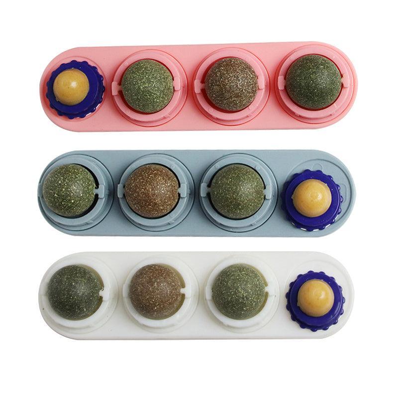 Cat Toy Catnip Ball Lick Solid Nutrition Help Digestion Wall Mount Hair Remover - Pink