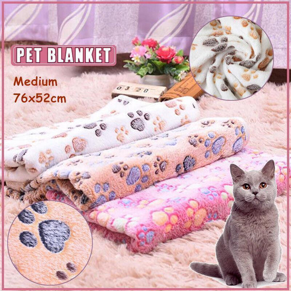 Medium Size Pet Mat Paw Print Cat Dog Puppy Fleece Soft Pet Blanket Bed Cushion - Beige
