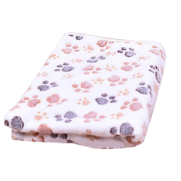 Medium Size Pet Mat Paw Print Cat Dog Puppy Fleece Soft Pet Blanket Bed Cushion - Beige