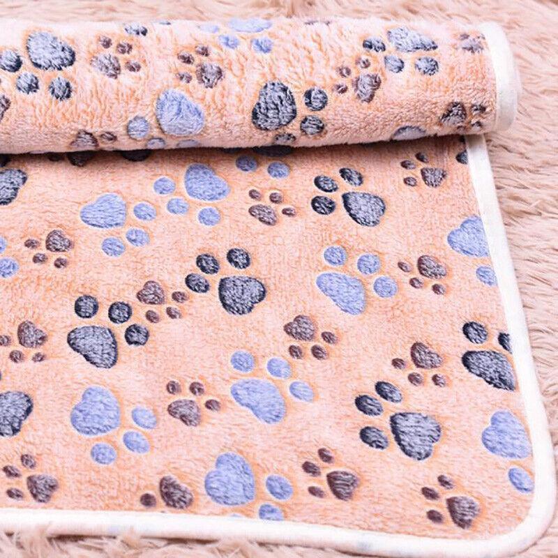 Medium Size Pet Mat Paw Print Cat Dog Puppy Fleece Soft Pet Blanket Bed Cushion - Pink