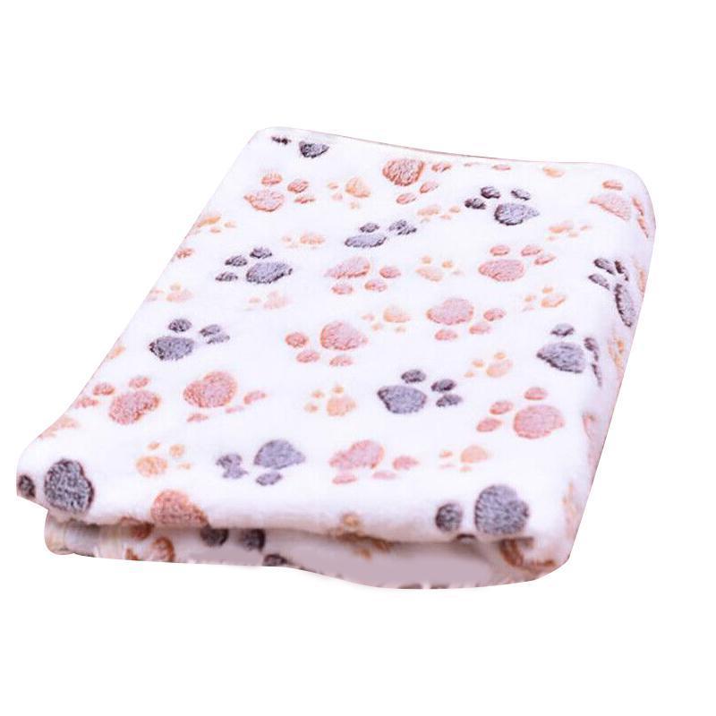 Medium Size Pet Mat Paw Print Cat Dog Puppy Fleece Soft Pet Blanket Bed Cushion - Pink
