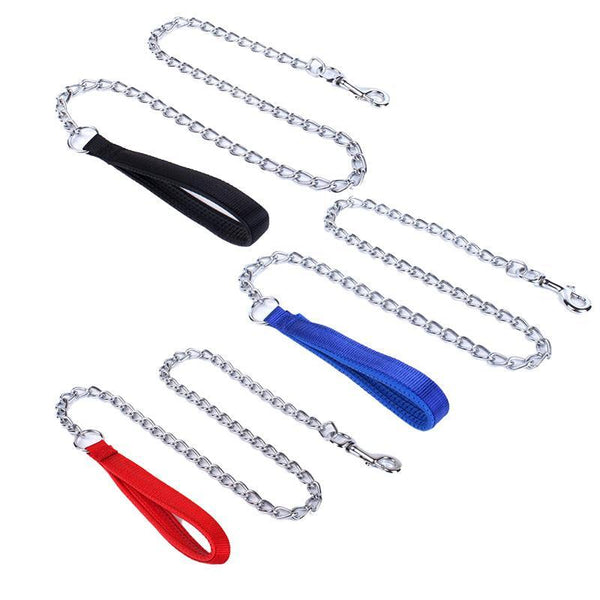 120Cm Pet Dog Puppy Padded Handle Metal Chain Dog Leash - Black