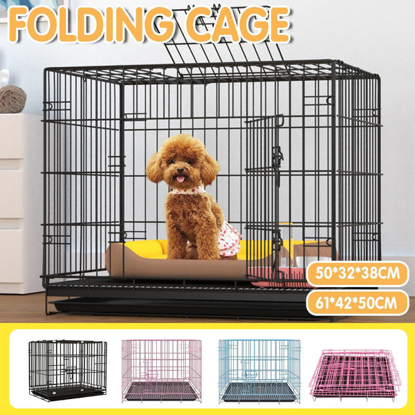 Metal Dog Crate Pet Cage with Divider for Puppies Cats Kennel Indoor Pet House - Small-Blue