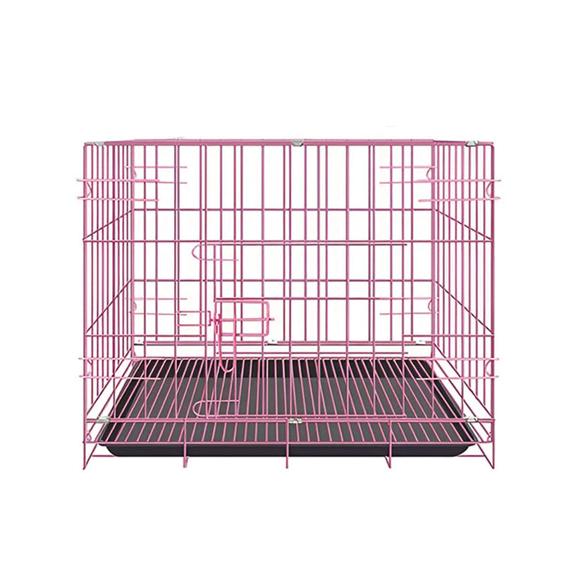 Metal Dog Crate Pet Cage with Divider for Puppies Cats Kennel Indoor Pet House - Small-Pink