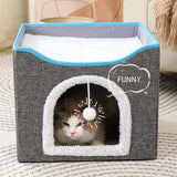 Foldable Pet Cat Calming Bed Hideaway Interactive House Nest Scratching Board - Dark Grey