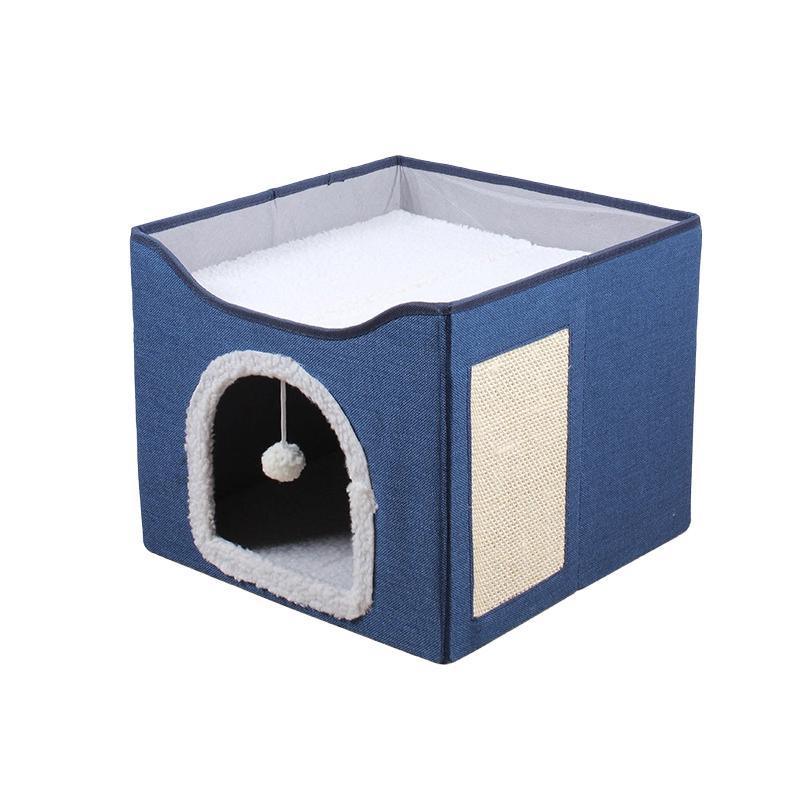 Foldable Pet Cat Calming Bed Hideaway Interactive House Nest Scratching Board - Dark Grey