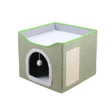 Foldable Pet Cat Calming Bed Hideaway Interactive House Nest Scratching Board - Navy