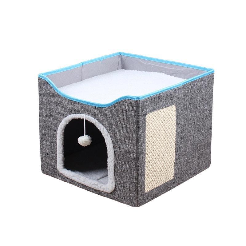 Foldable Pet Cat Calming Bed Hideaway Interactive House Nest Scratching Board - Light Green