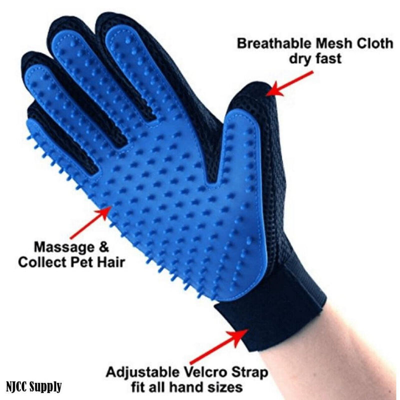 Pet Dog Cat Massage Hair Removal Grooming Comb Touch Cleaning Brush Magic Glove - Blue Left Hand