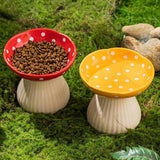 Pet Elevated Mushroom Bowl Ceramic Cat Dog Bowl Dish Food Feeder Raised Cat Bowl - Red
