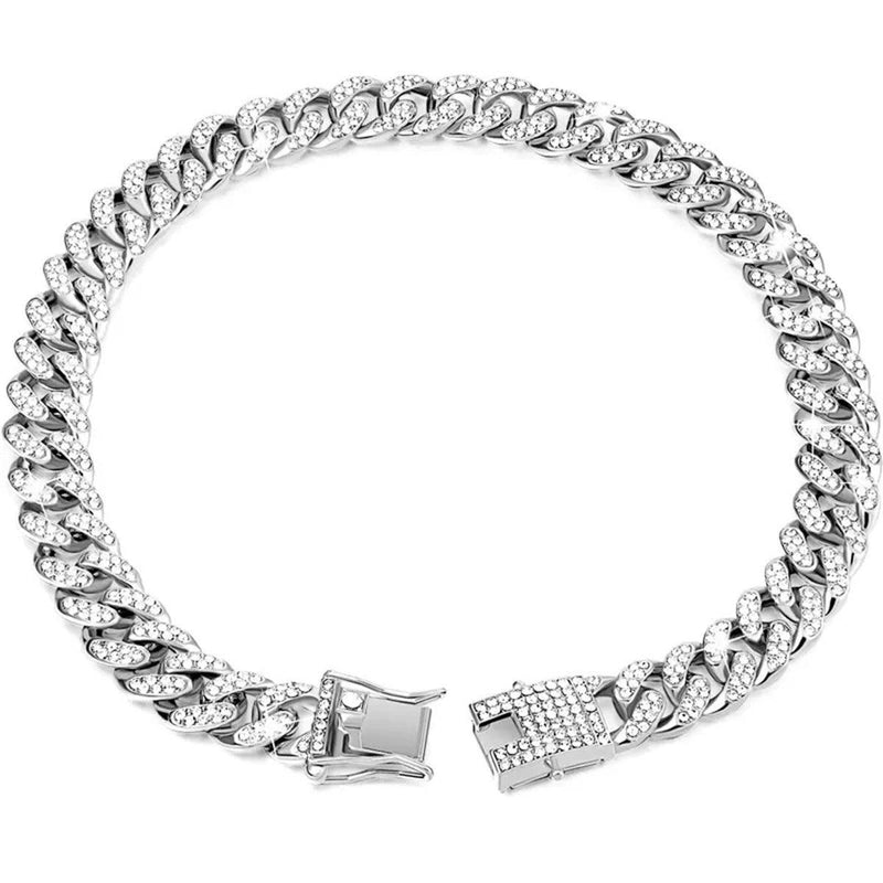 Cuban Chain Metal Dog Collar Pet Training Necklace for Small Medium Large Dogs - Gold-60cm