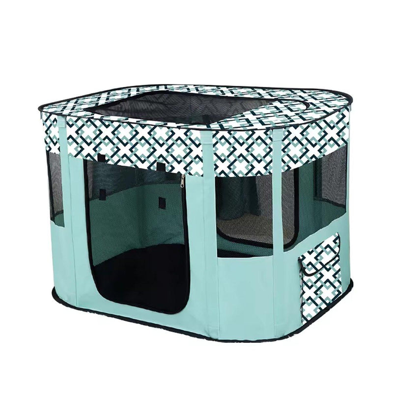 Foldable Cat Dog Kennel Pet Delivery Cage Portable Pet Fence Tent - Cyan-L