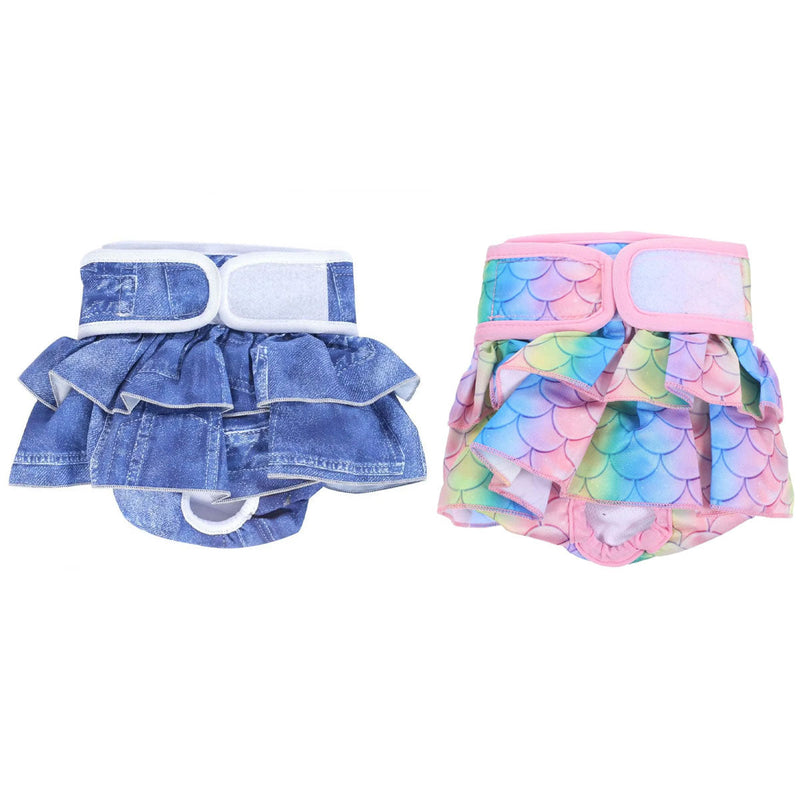 Pet Dog Diapers Female Pants Soft Breathable Underwear Reusable Sanitary Briefs - Denim Print - XL