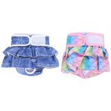 Pet Dog Diapers Female Pants Soft Breathable Underwear Reusable Sanitary Briefs - Denim Print - XS