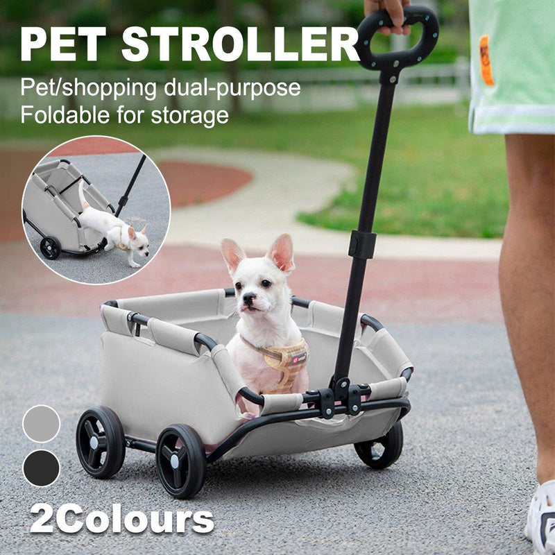 Pet Stroller Dog Cat Carrier Cart Travel Foldable Puppy Trolley Travel Outing - Black