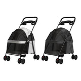 Lightweight Pet Stroller for Cats and Small Dogs Easy Fold Portable Travel Use - Black