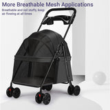 Lightweight Pet Stroller for Cats and Small Dogs Easy Fold Portable Travel Use - Black