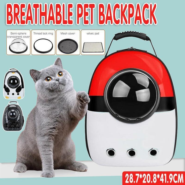 Cat Dog Backpack Carrier Breathable Pet Carrier Bag for Outdoor Travel - Red with White