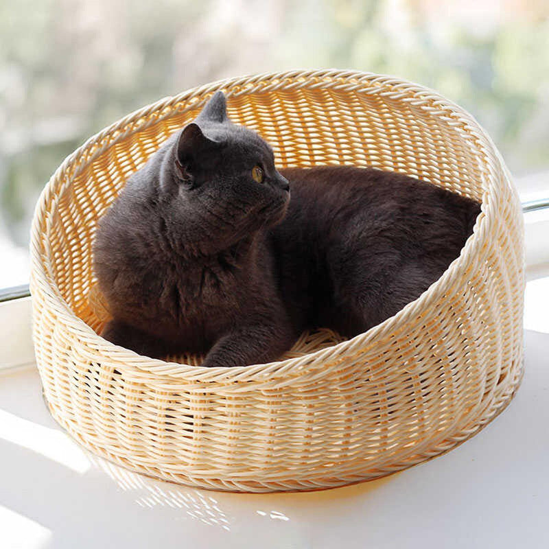 Rattan Cat Nest Four Seasons Open Cat House Summer Bed for Cats Pet Supplies - Green