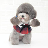 Dog Shawl Small Cloak Pet Bow Ttie Saliva Towel Pet Accessories - Size M - Red Grid