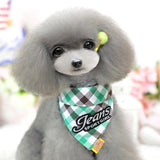 Cotton Plaid Dog Scarf Small And Medium-Sized Dog Saliva Towel - Size M 30-40Cm - Green
