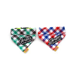 Pure Cotton Plaid Dog Scarf Small And Medium-Sized Dog Saliva Towel - Size L40-50Cm - Green