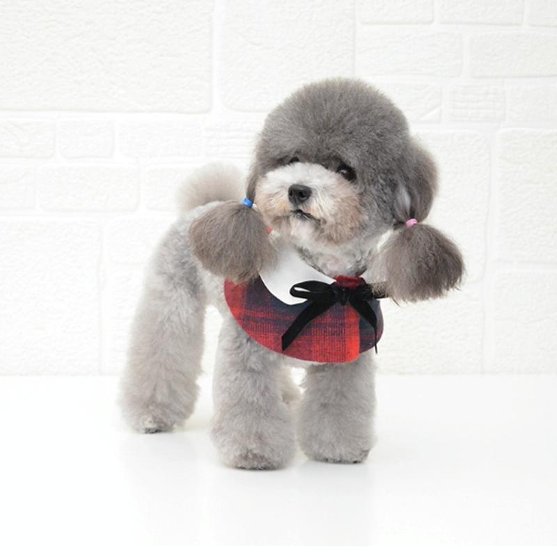 Dog Shawl Small Cloak Pet Bow Ttie Saliva Towel Pet Accessories - Size L - Gray Yellow Grid