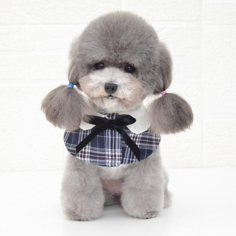 Dog Shawl Small Cloak Pet Bow Ttie Saliva Towel Pet Accessories - Size L - Gray Yellow Grid