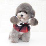 Dog Shawl Small Cloak Pet Bow Ttie Saliva Towel Pet Accessories - Size S - Navy Blue Grid