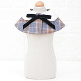 Dog Shawl Small Cloak Pet Bow Ttie Saliva Towel Pet Accessories - Size S - Navy Blue Grid