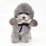 Dog Shawl Small Cloak Pet Bow Ttie Saliva Towel Pet Accessories - Size M - Navy Blue Grid