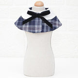 Dog Shawl Small Cloak Pet Bow Ttie Saliva Towel Pet Accessories - Size L - Navy Blue Grid