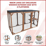 180cm Large Cat Enclosure Wooden Outdoor Cage with 3 Platforms