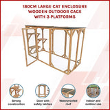 180cm Large Cat Enclosure Wooden Outdoor Cage with 3 Platforms