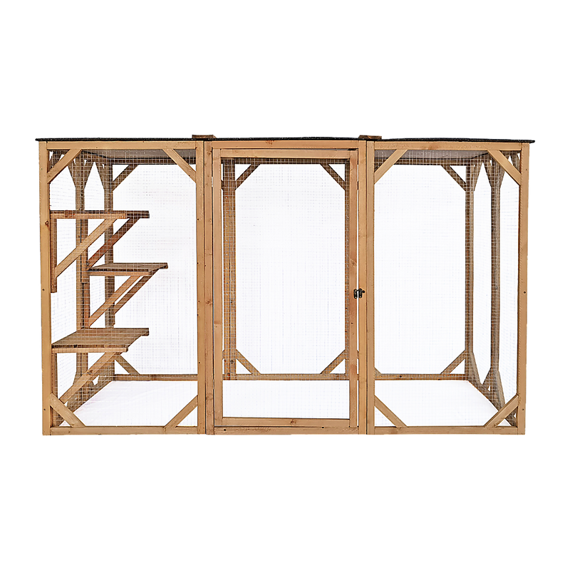 180cm Large Cat Enclosure Wooden Outdoor Cage with 3 Platforms