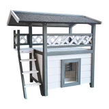 Cat House Weatherproof 2-Story Indoor Outdoor Wooden Shelter Bitumen Roof