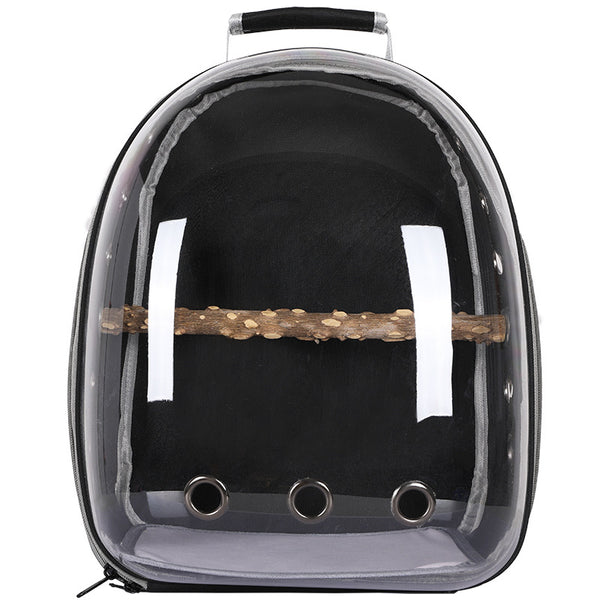 Black Stylish Transparent PVC Pet Carrier Backpack - Large Capacity, Multi-Use for Birds & Cats(Including Wooden Stick)