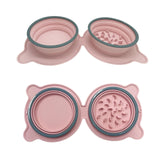 Pink Portable Collapsible Pet Bowl Set - Food-Grade Silicone Double Bowl for Dogs & Cats, Anti-Slip & Easy to Clean