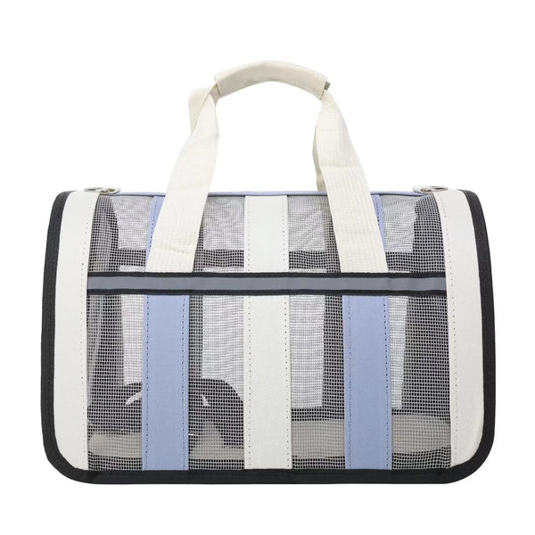 Size L Blue And White Foldable Pet Carrier Bag - Lightweight, Breathable, and Spacious for All Seasons
